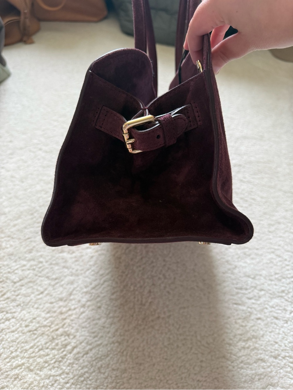 NWT CLAUDIA FIRENZE Suede Handbag East/West Style Burgundy/ Deep Wine - Picture 7 of 13